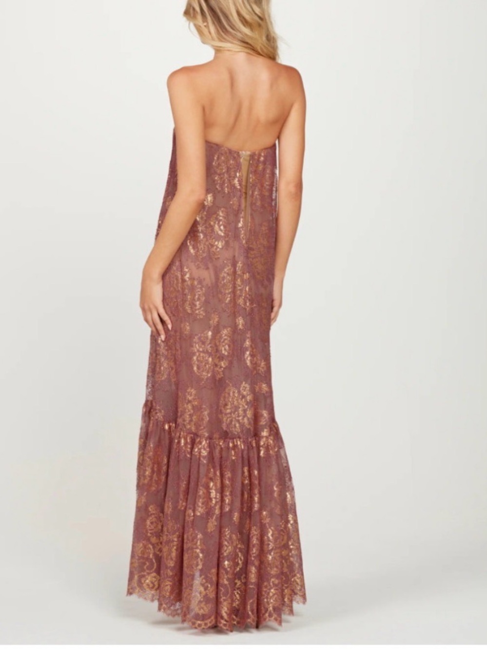 Helsi Cara Strapless Metallic Lace Maxi Dress in Mauve /Gold Size XS Preloved - Picture 3 of 6